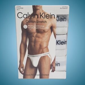 Calvin Klein Cotton Stretch Jock Strap Classic Fit 3 Pairs Large White NWT